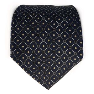 John Henry Silk Tie Blue Green Cream Geometric 62” x 3.75” Made in USA